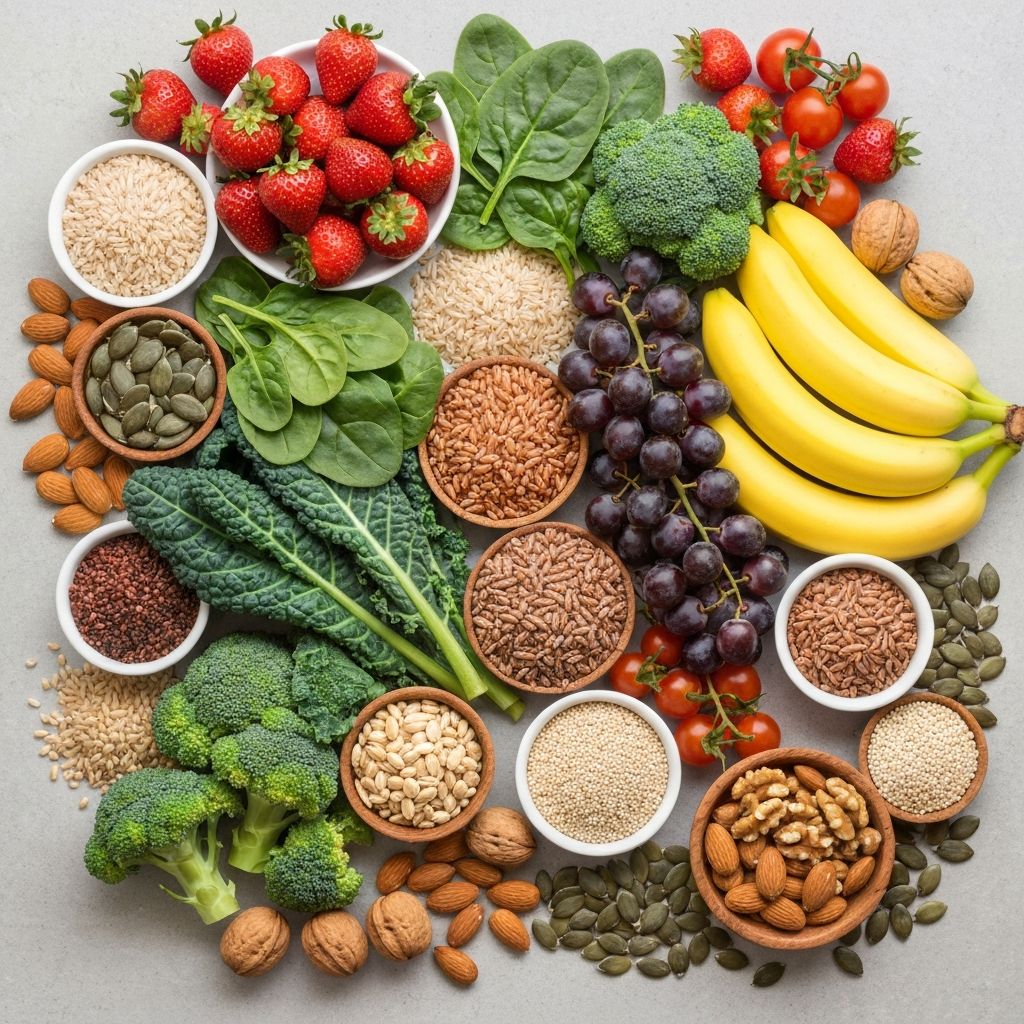 Colorful variety of fresh foods