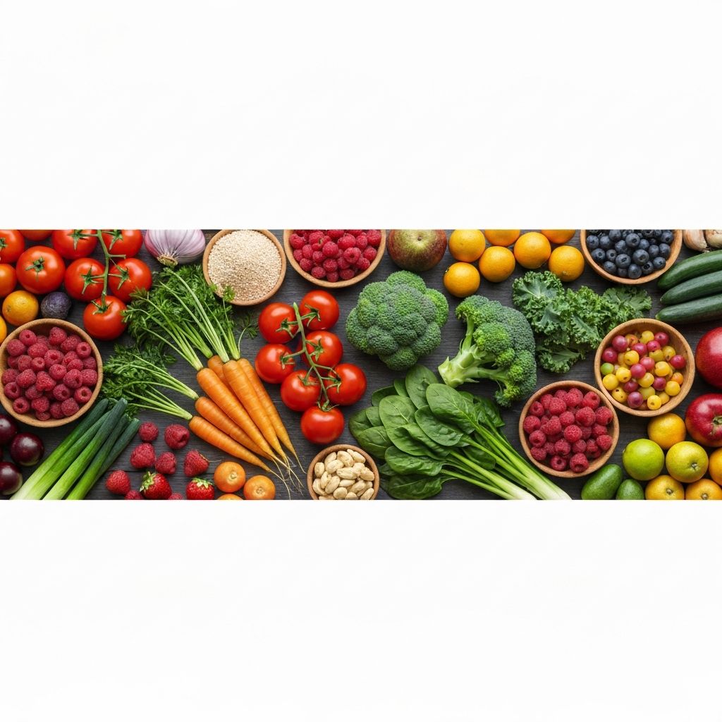 Fresh healthy foods and vegetables representing balanced nutrition