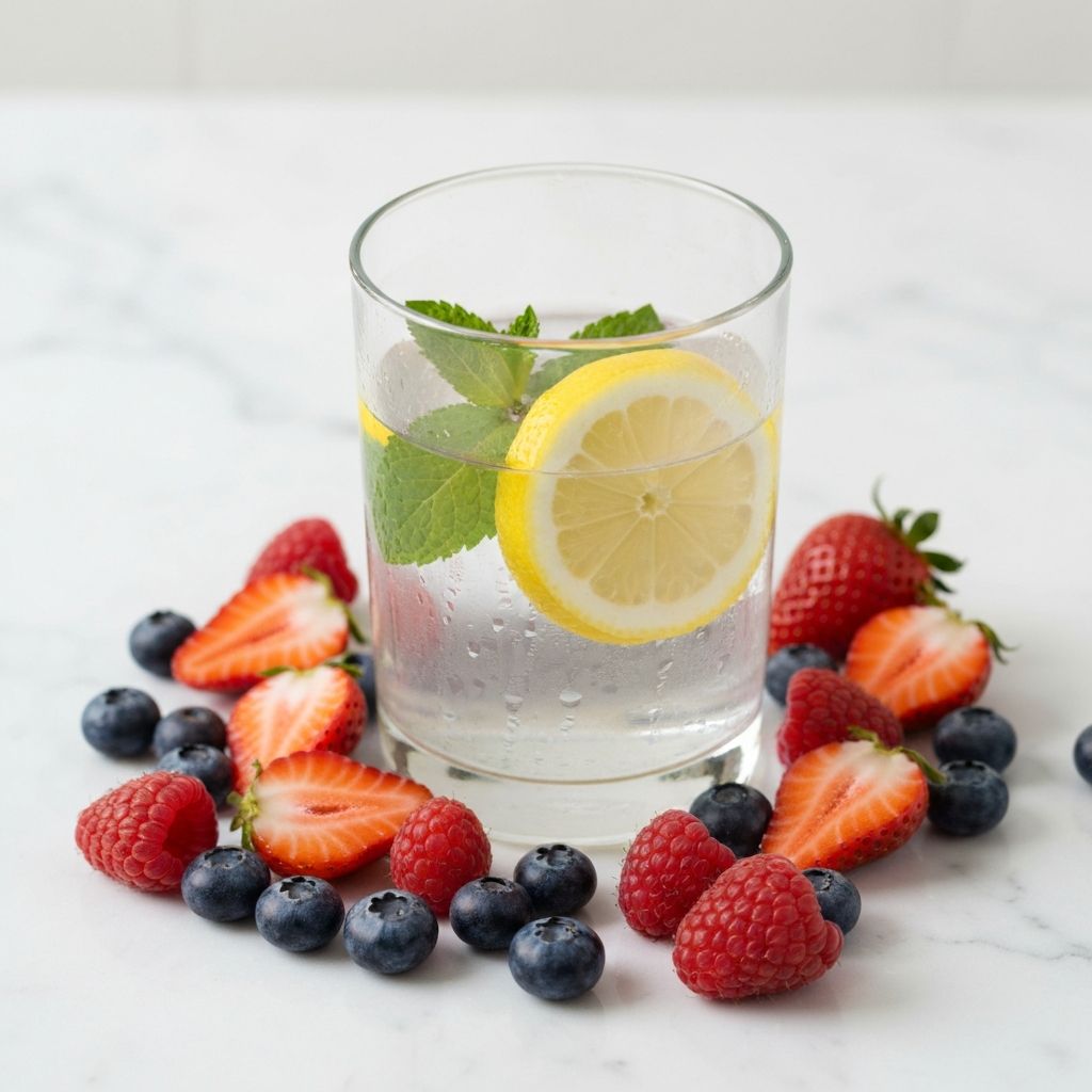 Glass of water with fresh fruits